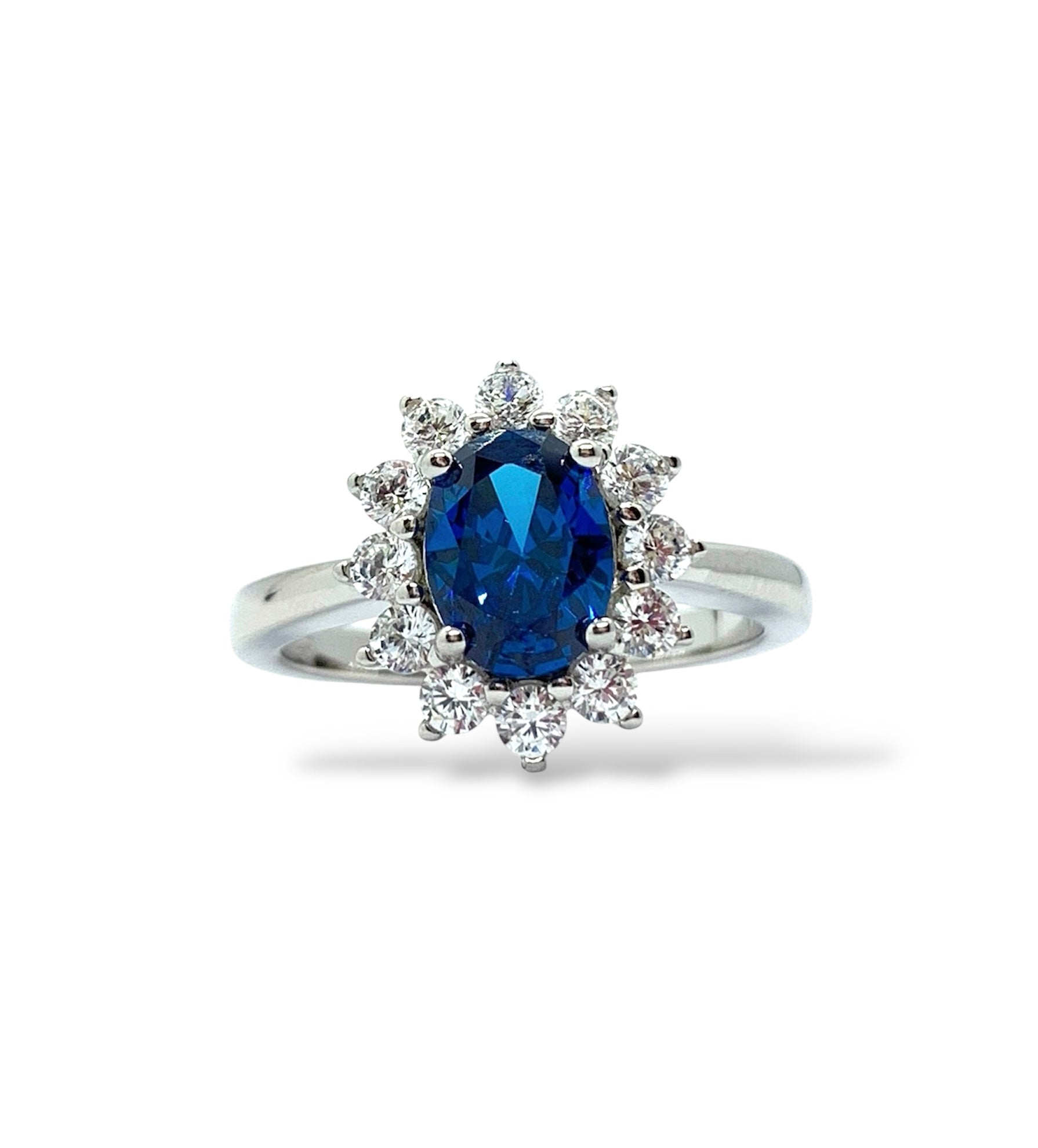 Anello zaffiro sintetico con giro di nano cristalli scintillante