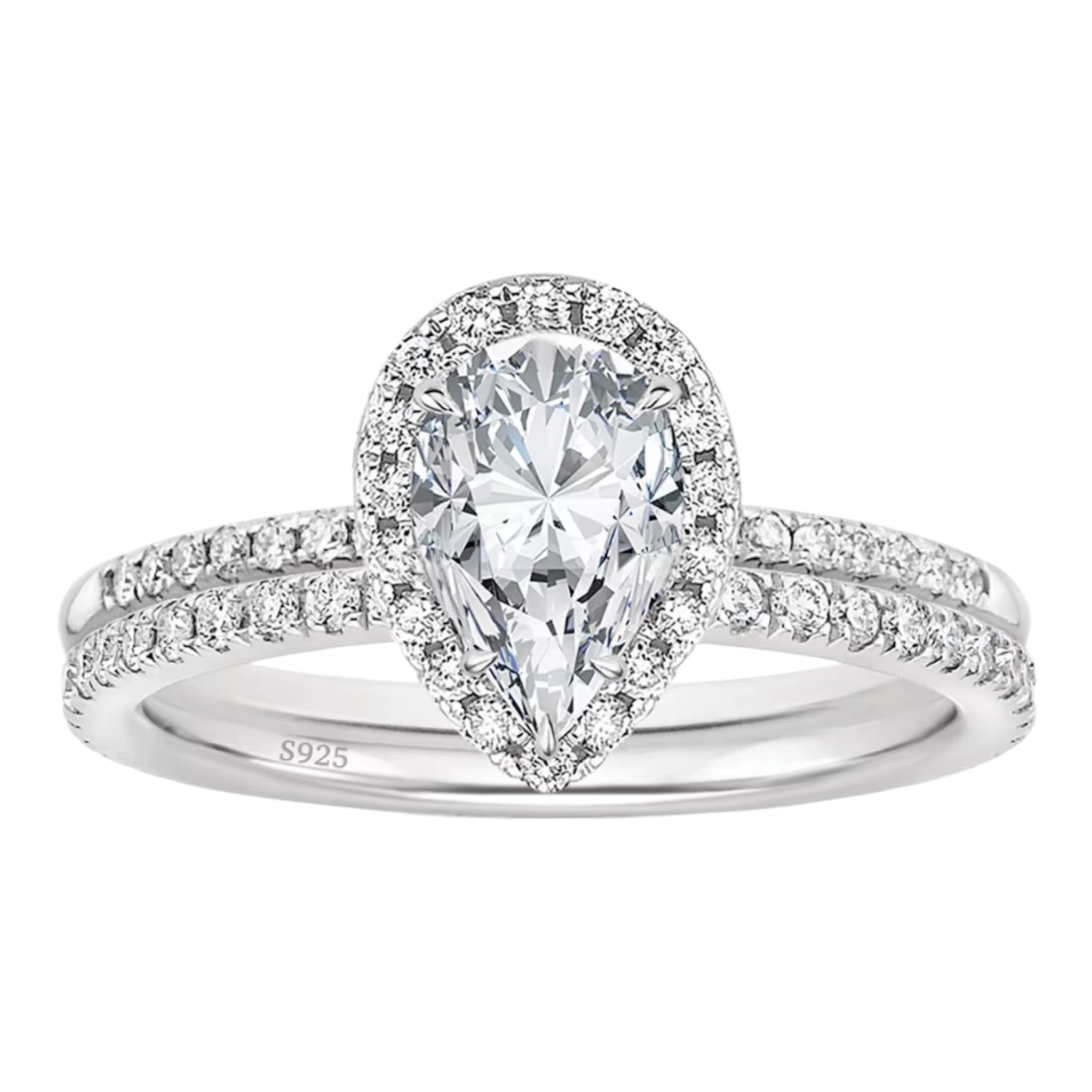 Set luminoso di anelli a goccia con pavé