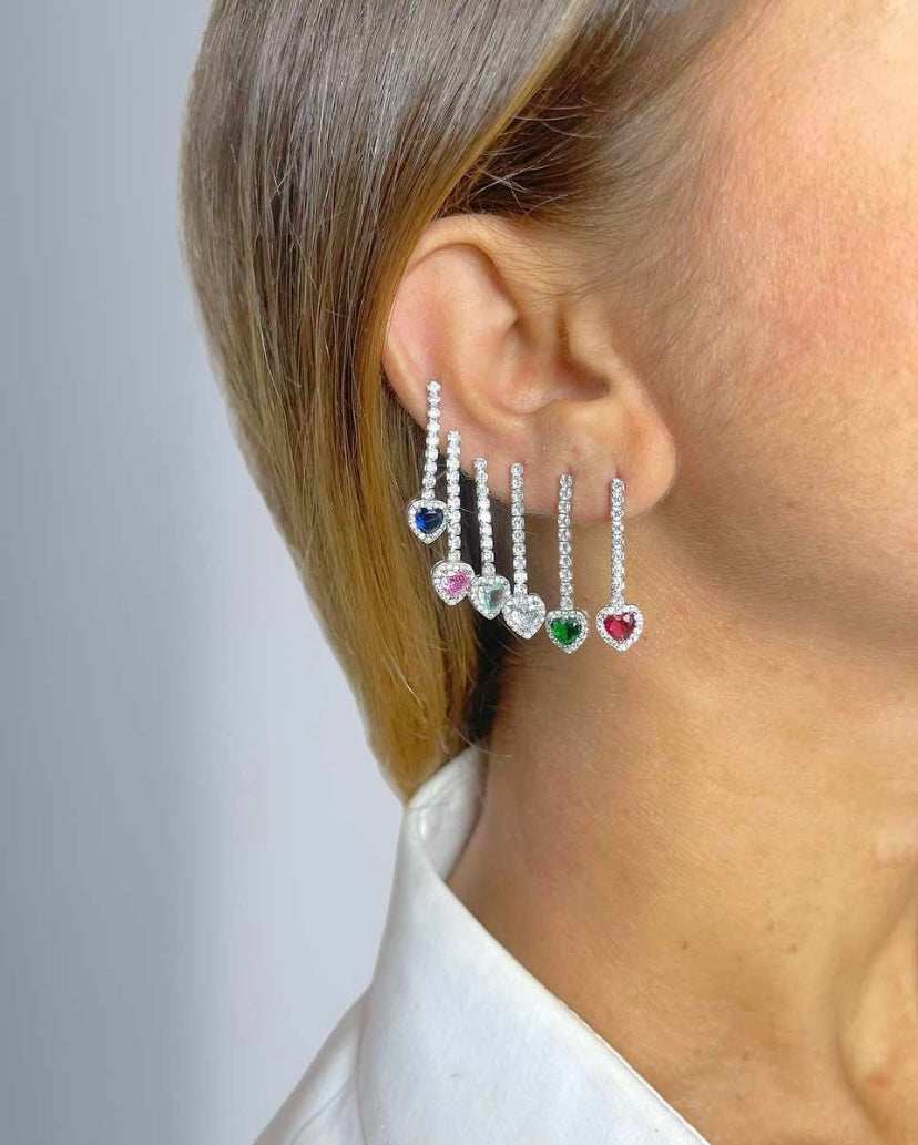 Orecchini tennis con cuori pendenti