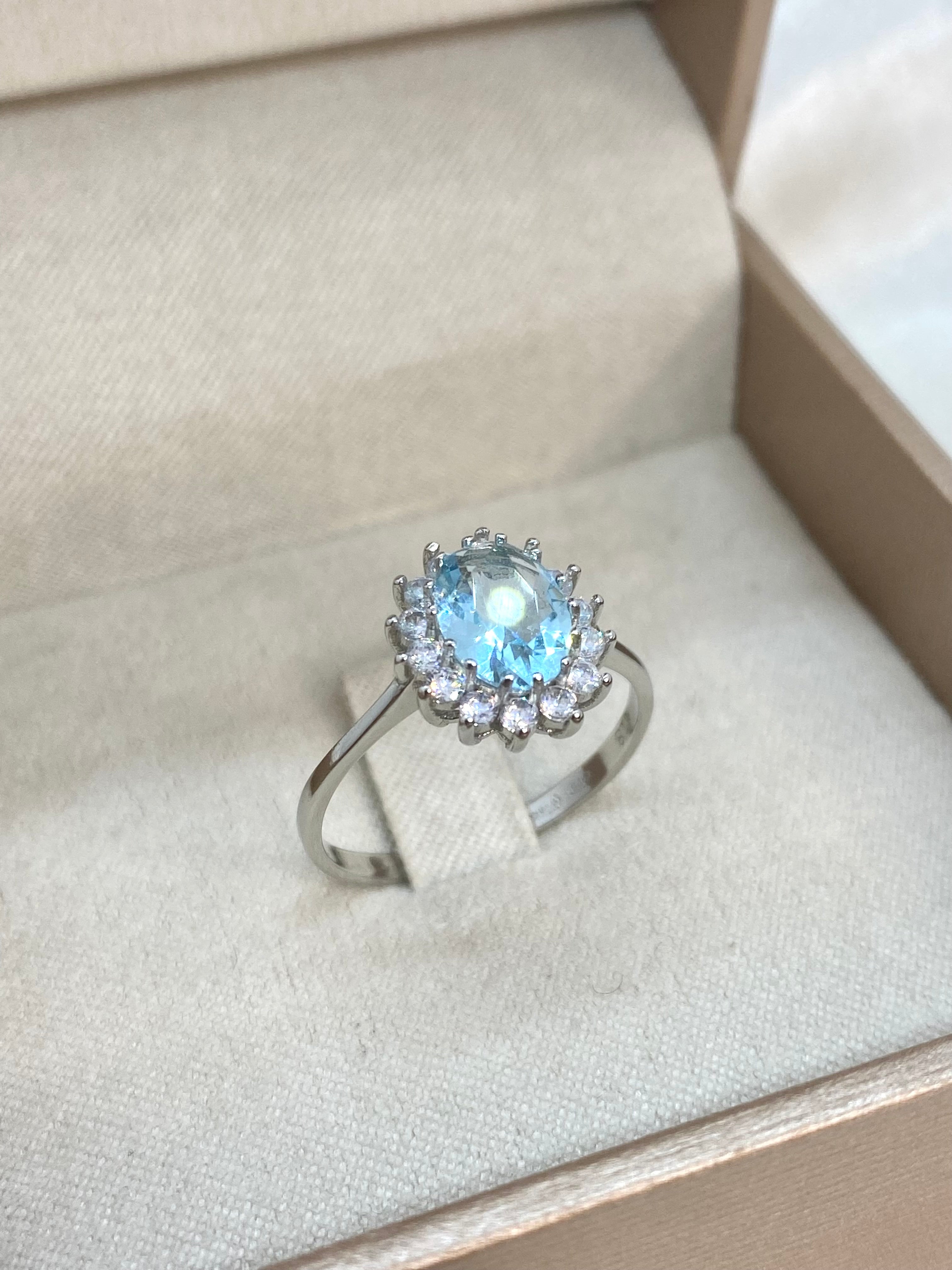 Anello acquamarina sintetica