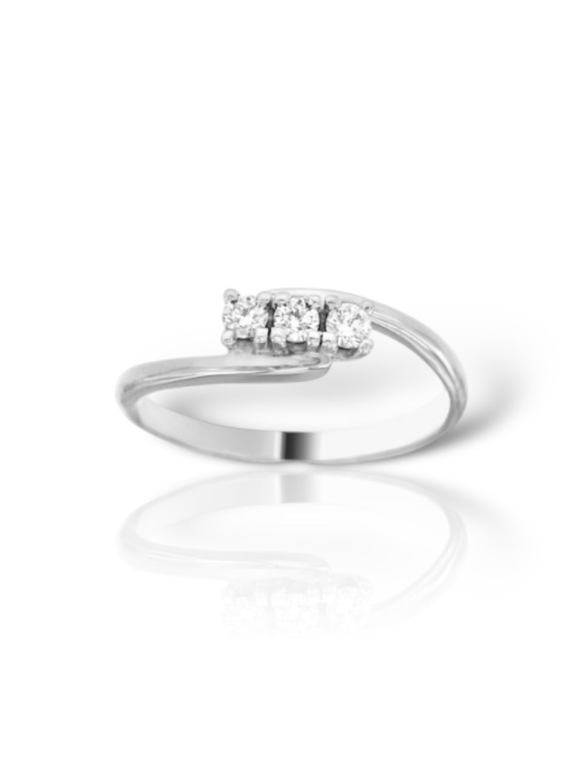 ANELLO TRILOGY INCROCIO ORO BIANCO 18KT E DIAMANTI 0,10CT