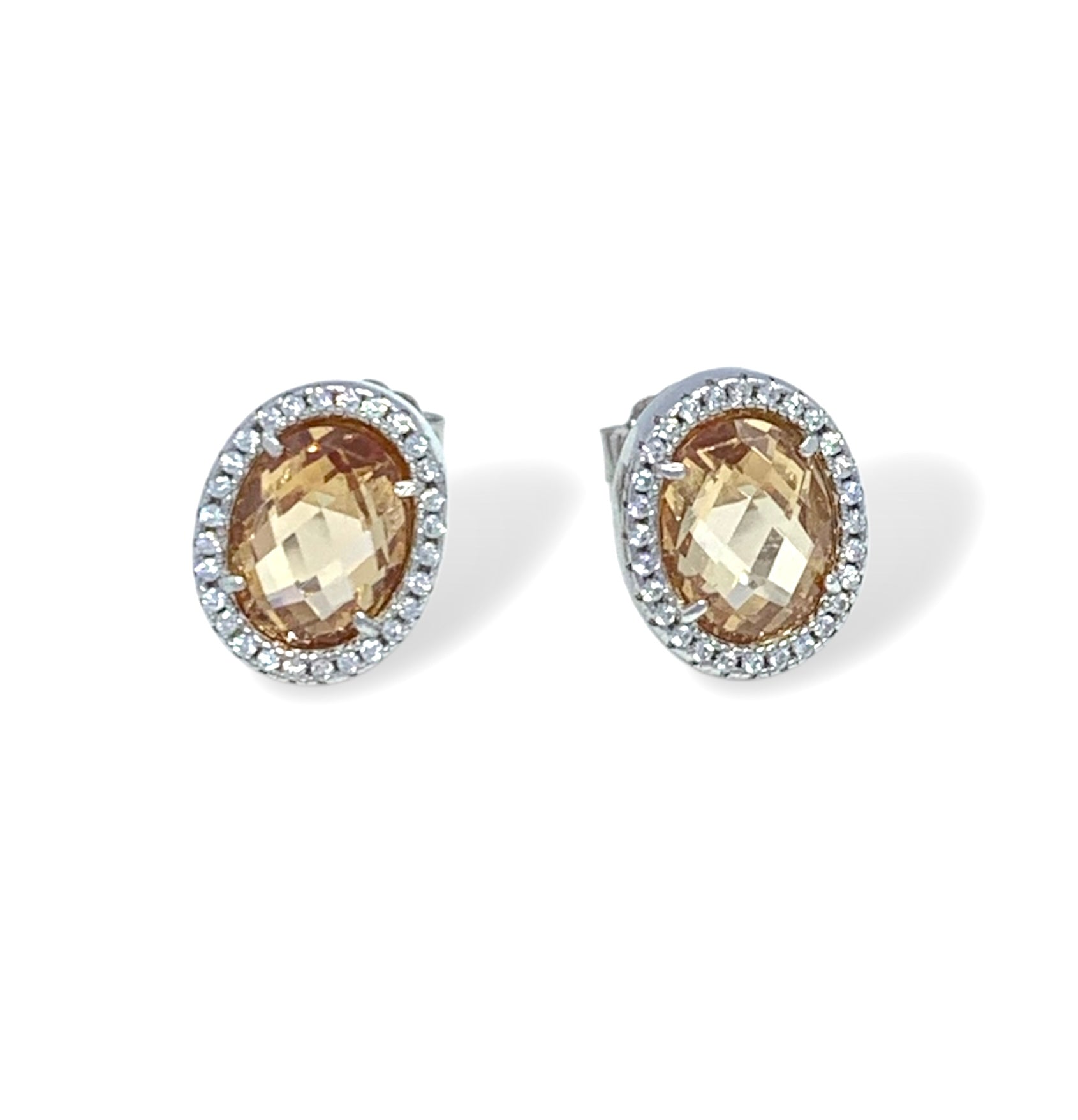 Orecchini champagne ovale con pavé luminoso