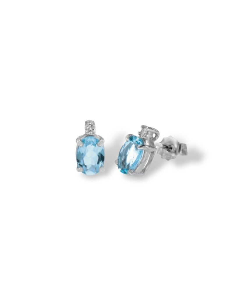 ORECCHINI ORO BIANCO 18kt CON ACQUAMARINA 0,80ct E DIAMANTI NATURALI ct. 0,02