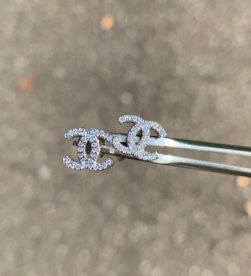 Orecchini double c oro bianco 18kt