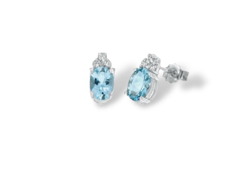 ORECCHINI CON ACQUAMARINA NATURALE 0,80ct E DIAMANTI ct. 0,06
