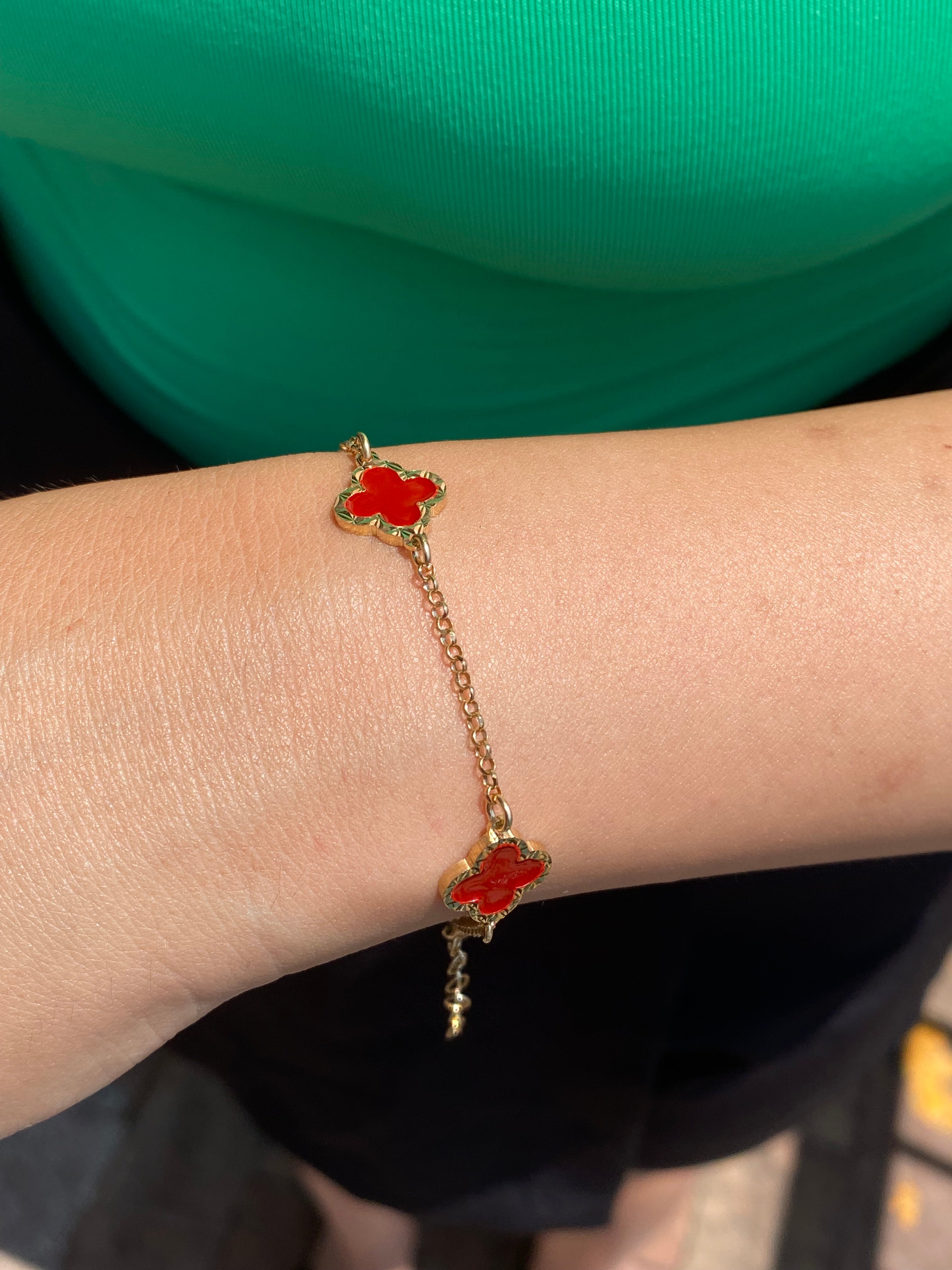 Bracciale fiori smaltato rosso