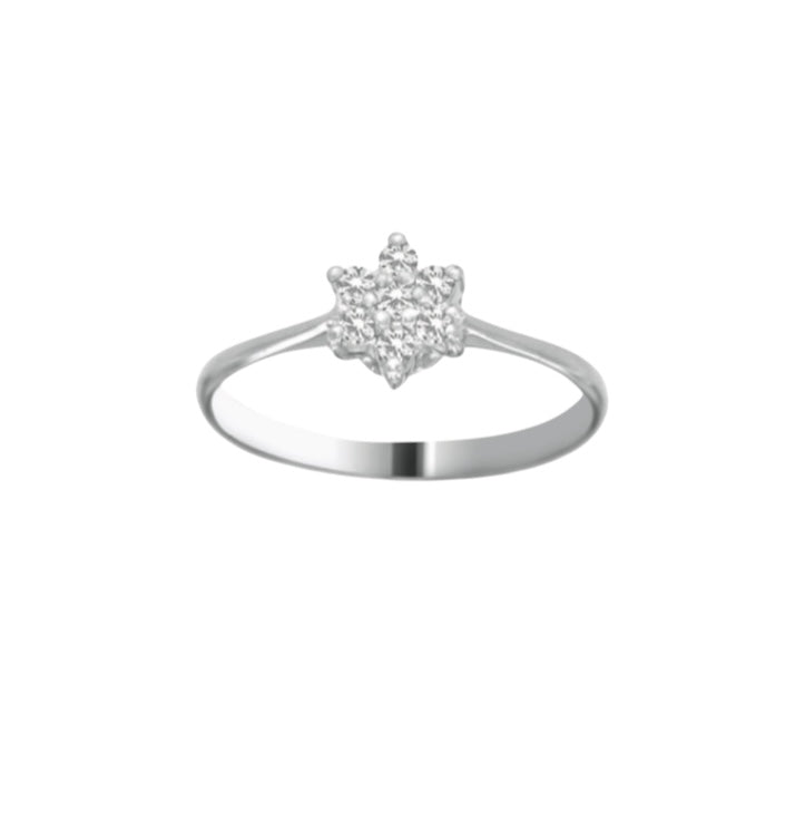 ANELLO A FIORE IN ORO BIANCO 18KT E DIAMANTI LUMINOSI ct 0,14