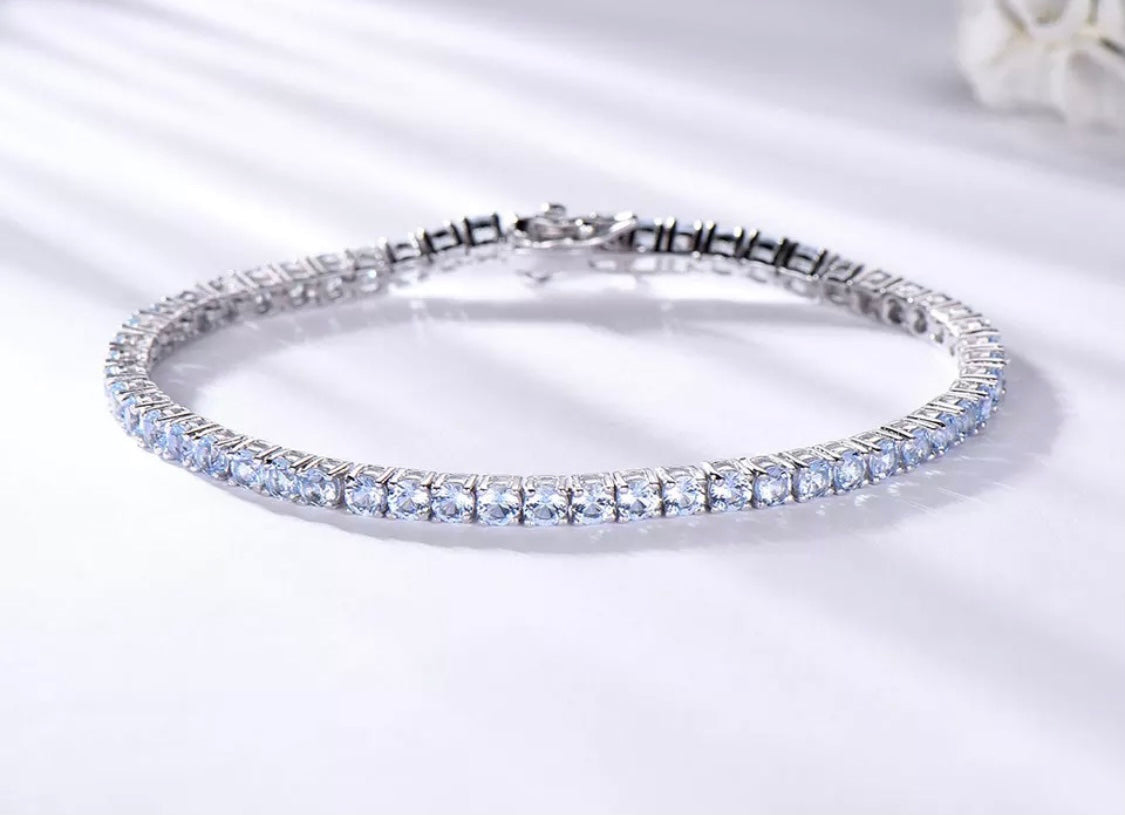 Bracciale tennis con acquamarina sintetica