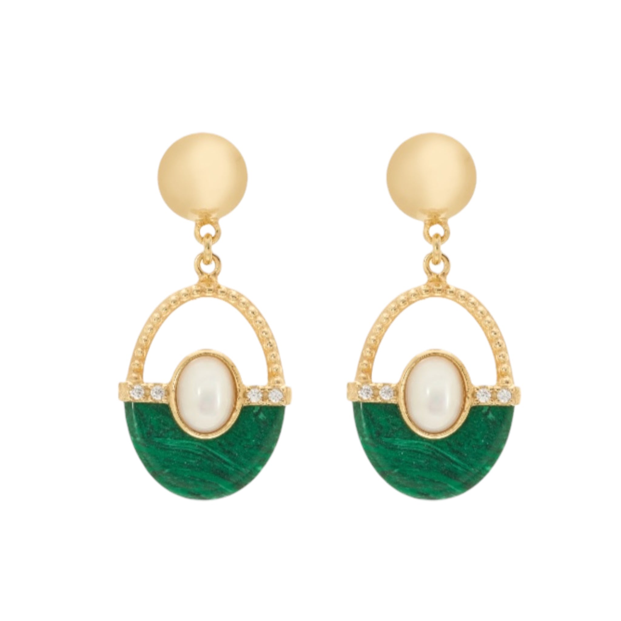 Orecchini Hollywood con pendenti in malachite naturale