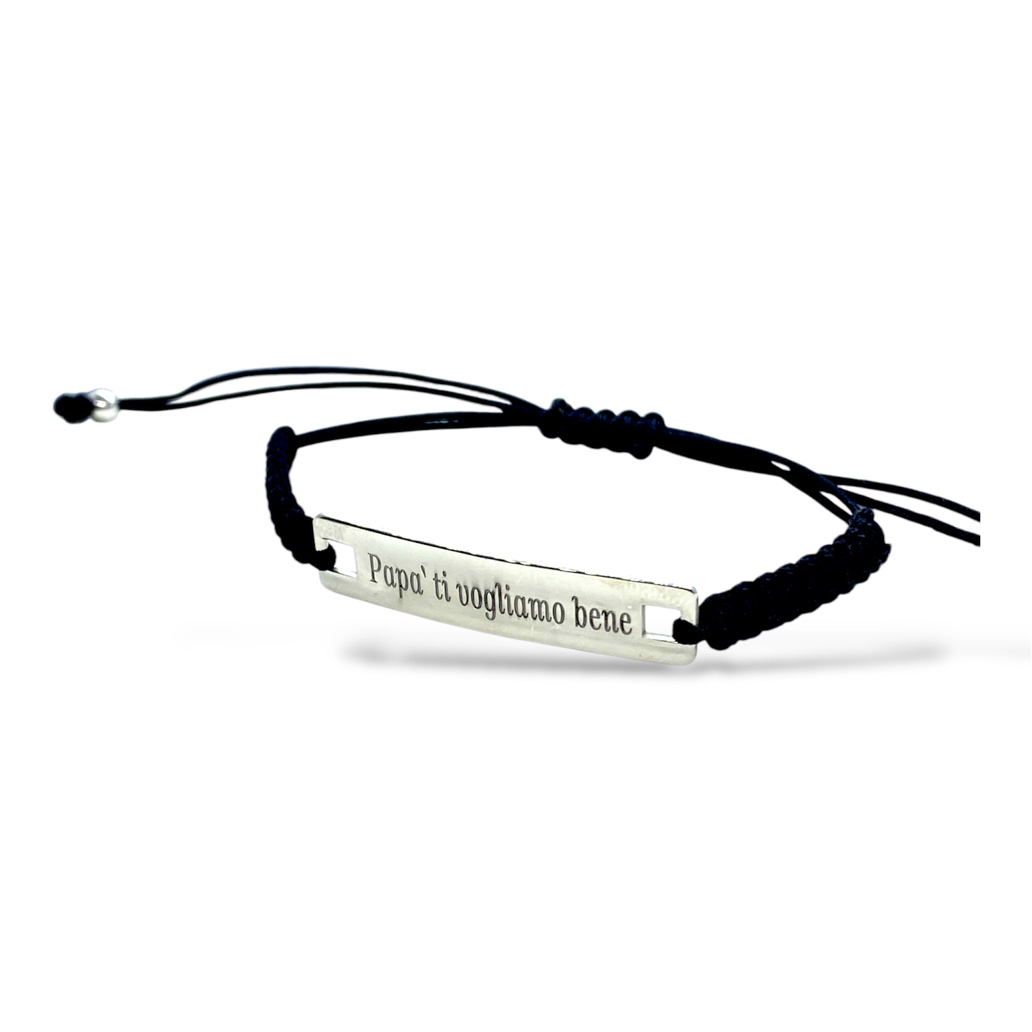 Bracciale con piastra personalizzata e cordino nero
