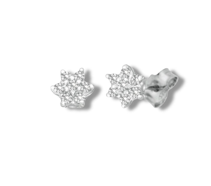 ORECCHINI A FIORE IN ORO BIANCO 18KT E DIAMANTI NATURALI DA 0,28 ct.