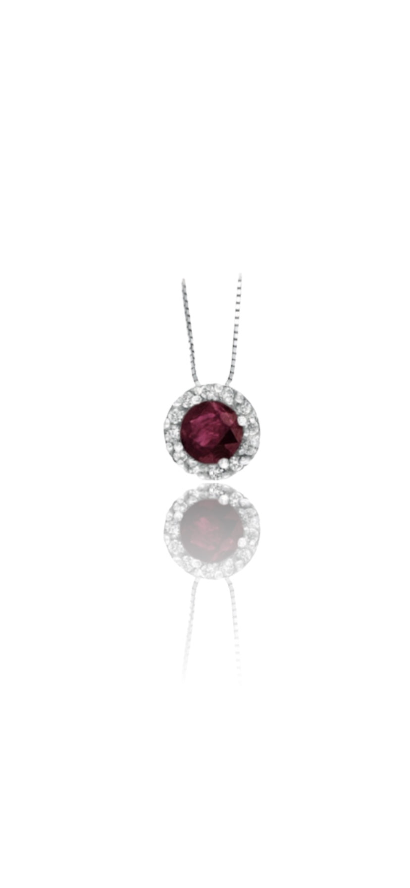 COLLANA IN ORO BIANCO CON PENDENTE RUBINO 0,15ct E DIAMANTI NATURALI ct 0,06