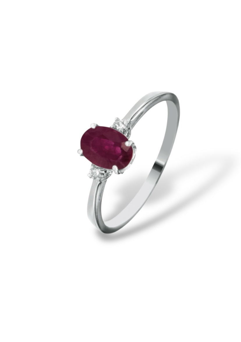 ANELLO IN ORO BIANCO 18KT CON RUBINO NATURALE ct 0,30 E DIAMANTI NATURALI 0,04ct