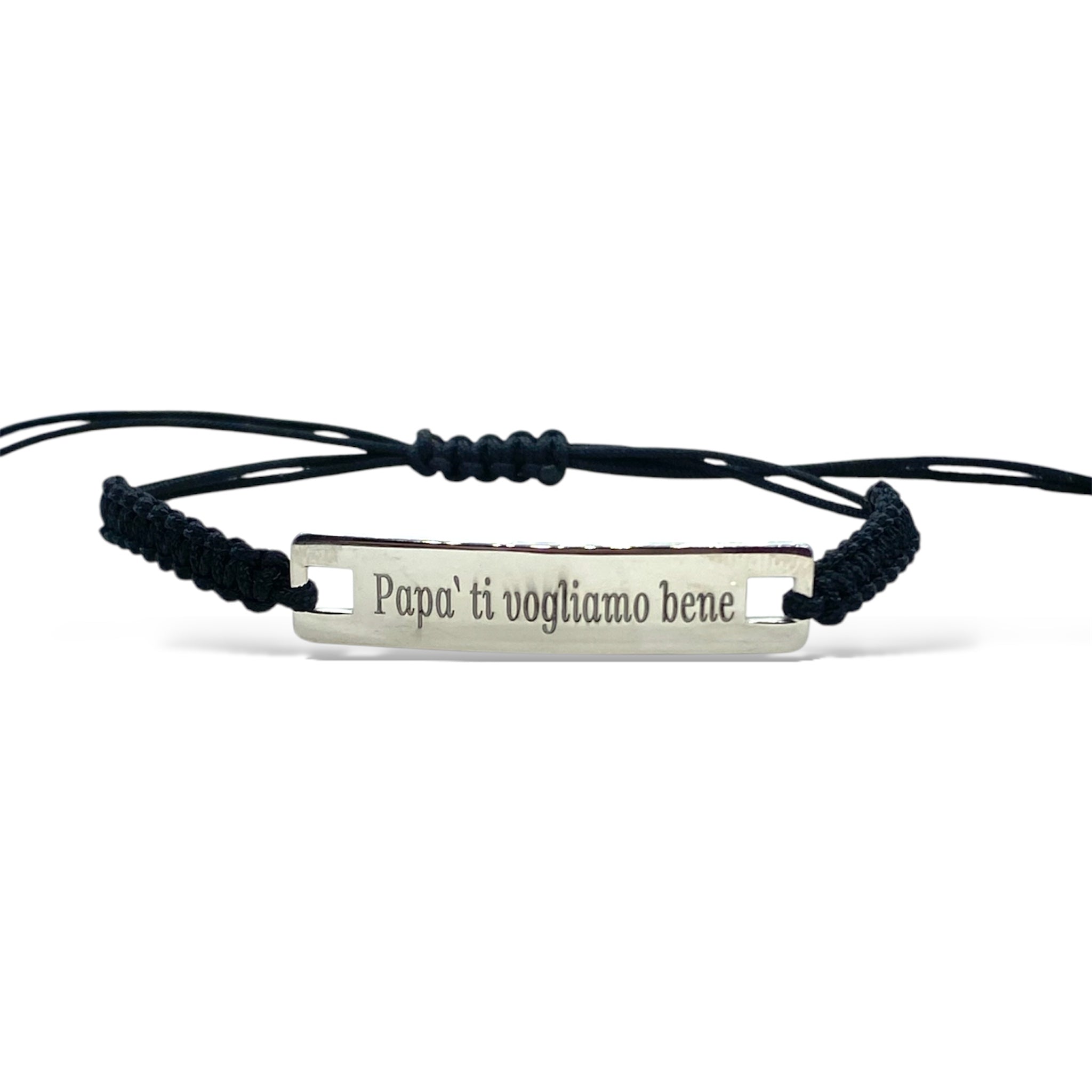 Bracciale con piastra personalizzata e cordino nero