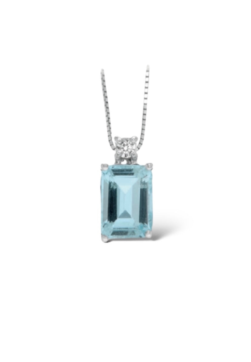 COLLANA ACQUAMARINA ORO BIANCO 18KT CT.0,60 CON DIAMANTE 0,02CT