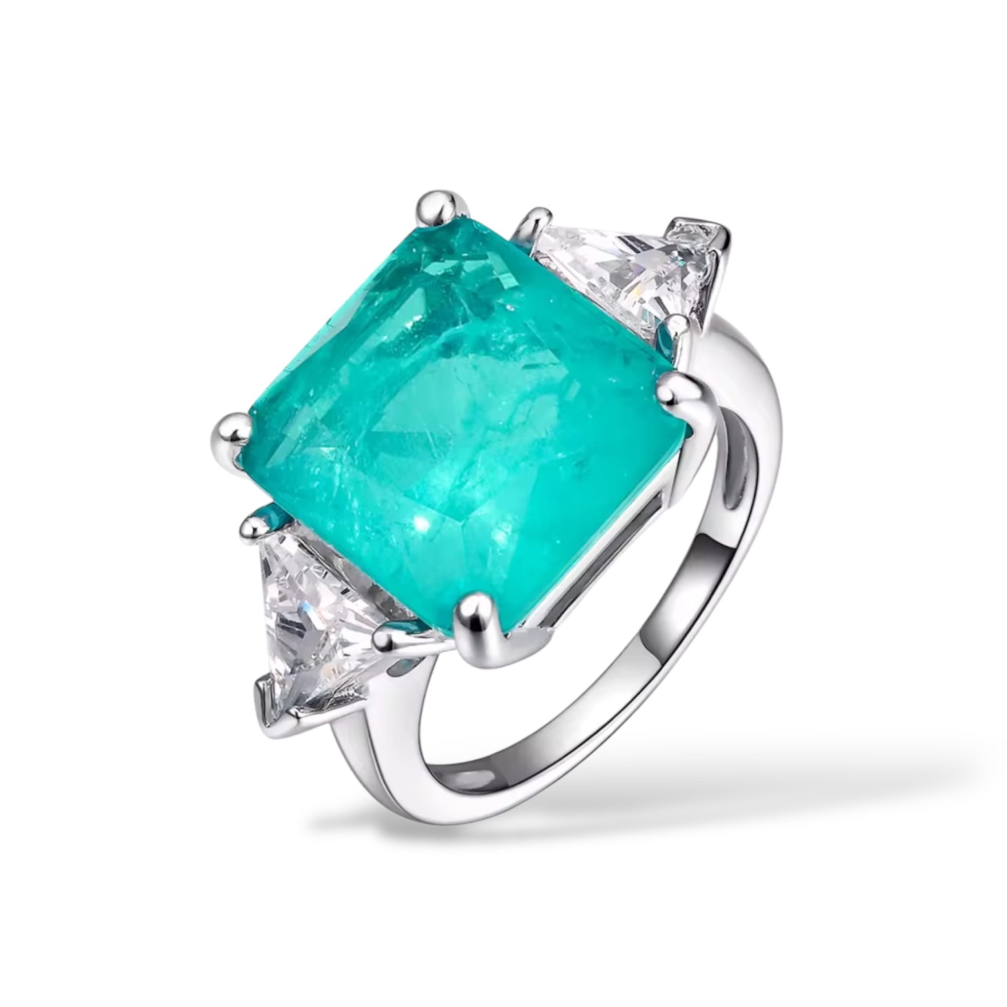Anello smeraldo sintetico con triangoli luminosi
