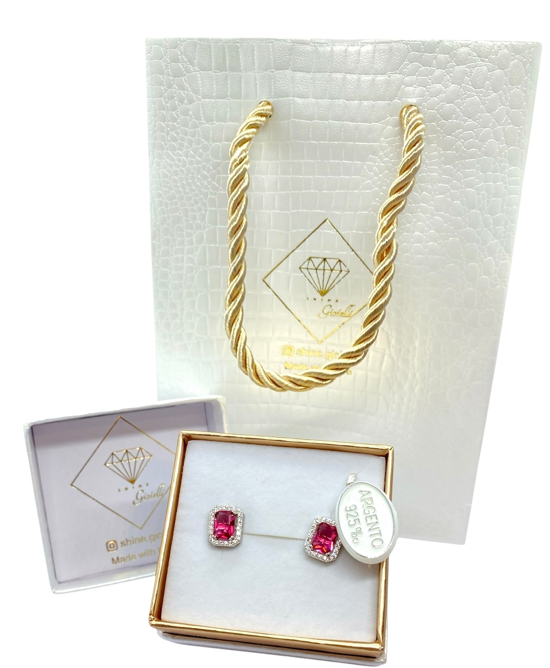 Ruby red baguette earrings