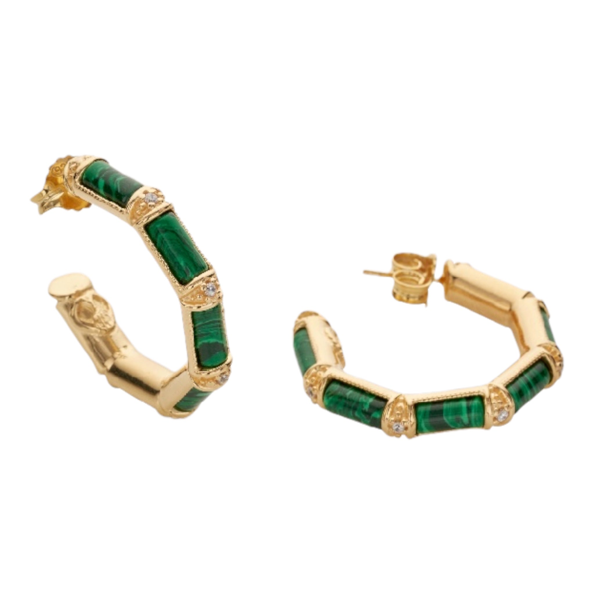 Orecchini esagono con malachite naturale