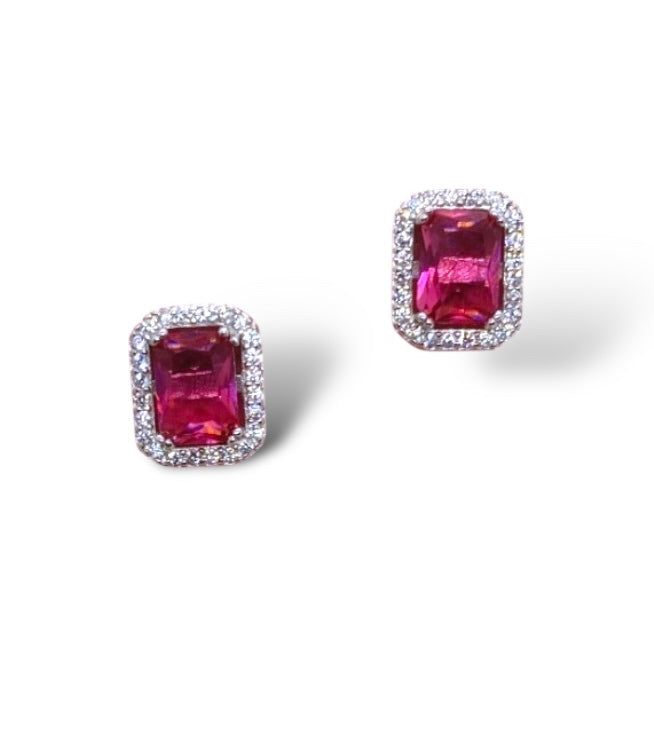 Ruby red baguette earrings