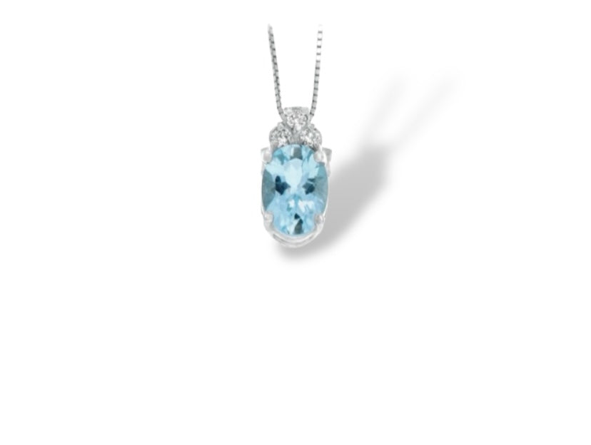 COLLANA ACQUAMARINA IN ORO BIANCO 18KT NATURALE DA 0,40ct CON TRIS DI DIAMANTI NATURALI DA 0,03ct