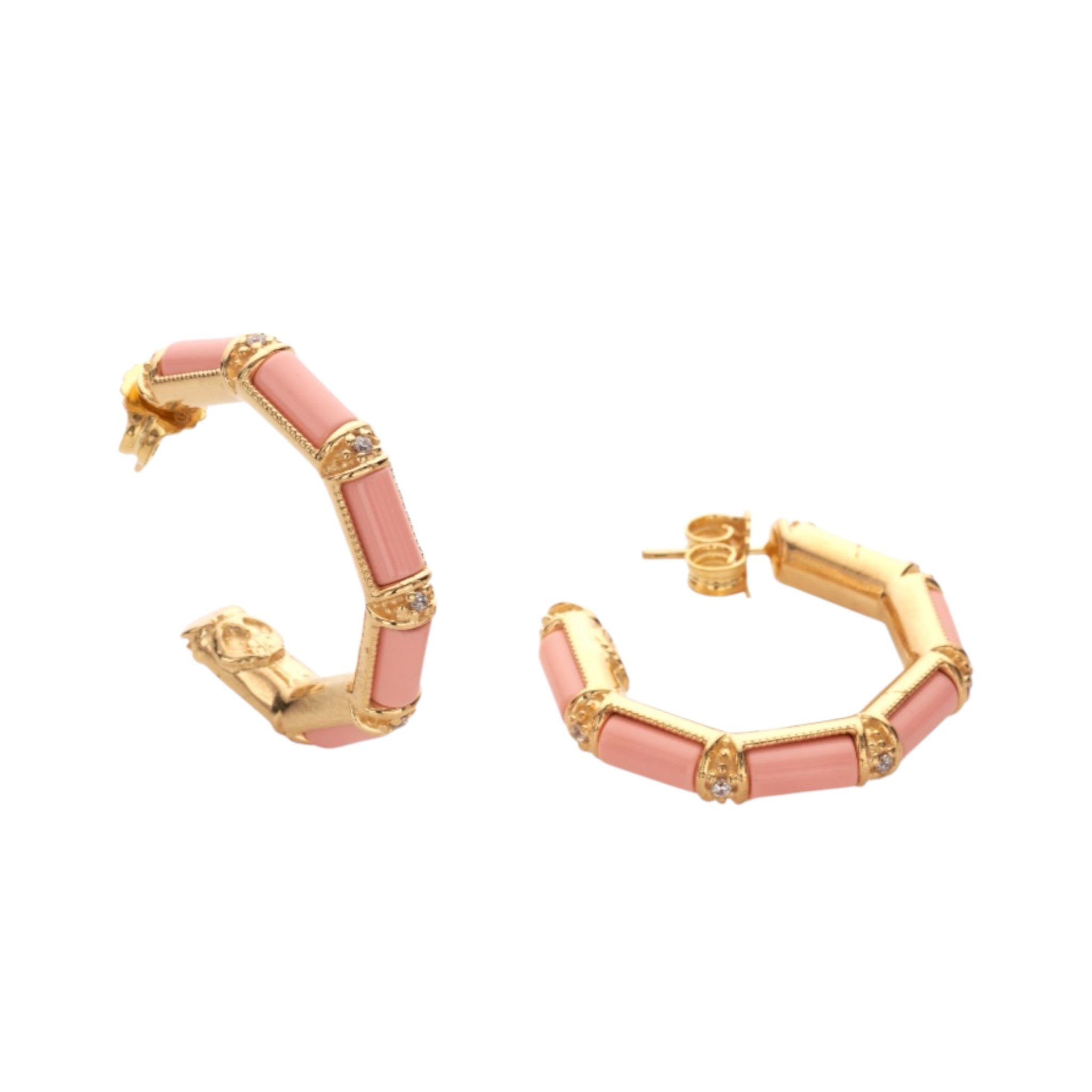 Orecchini esagonali con corallo rosa naturale