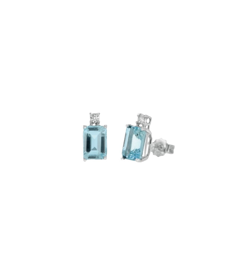 ORECCHINI IN ORO BIANCO 18KT ACQUAMARINA NATURALE 1,00ct E DIAMANTI NATURALI 0,02ct