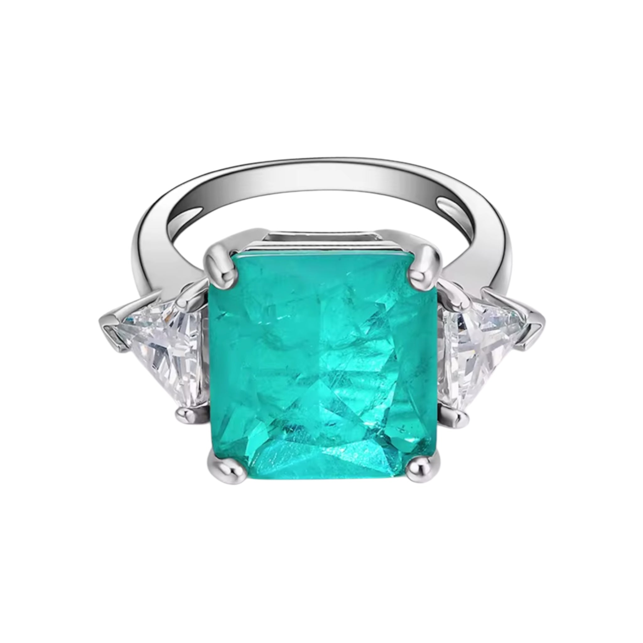 Anello smeraldo sintetico con triangoli luminosi