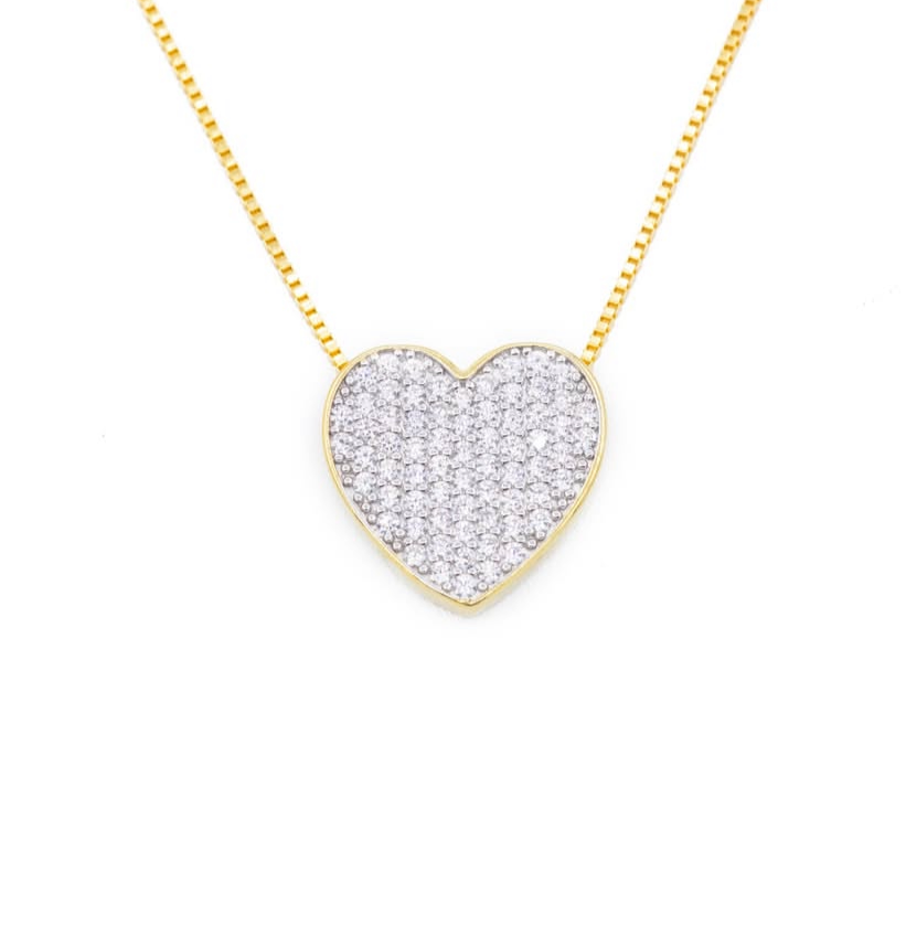 Collana a cuore full pavé con catena passante