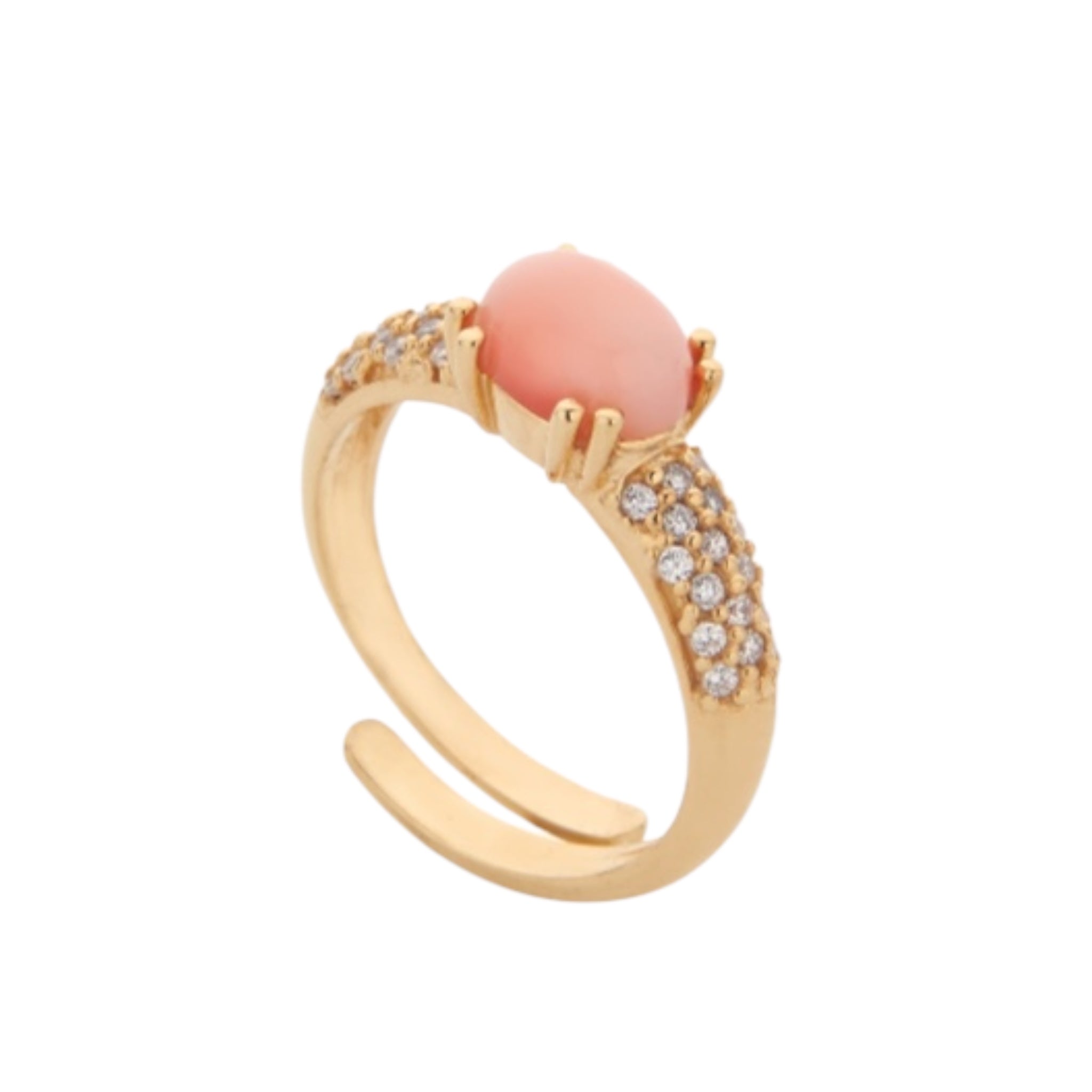 Anello pavé scintillante con corallo rosa naturale