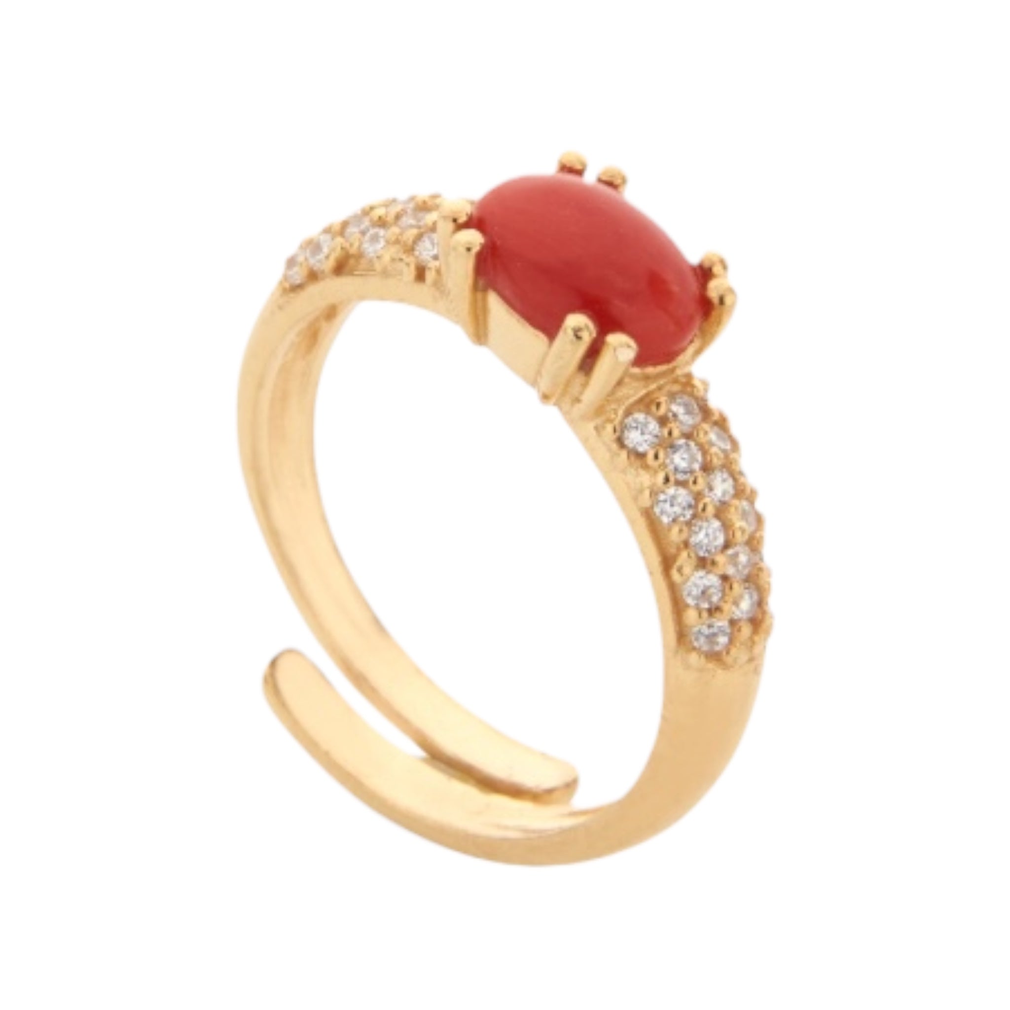 Anello Pavé scintillante con corallo naturale